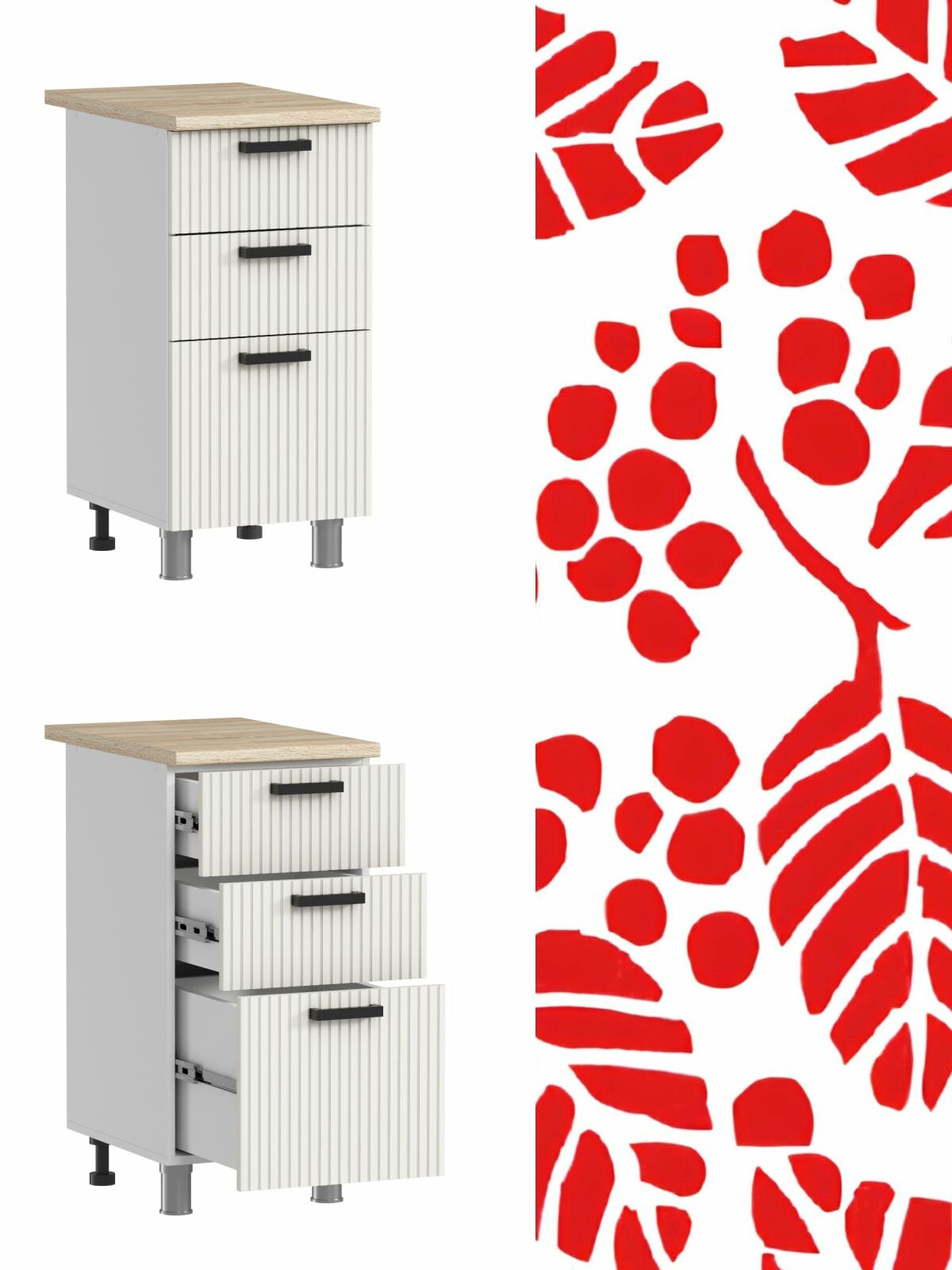 Кухонный модуль шкаф напольный с ящиками без столешницы 40 см молочный МДФ