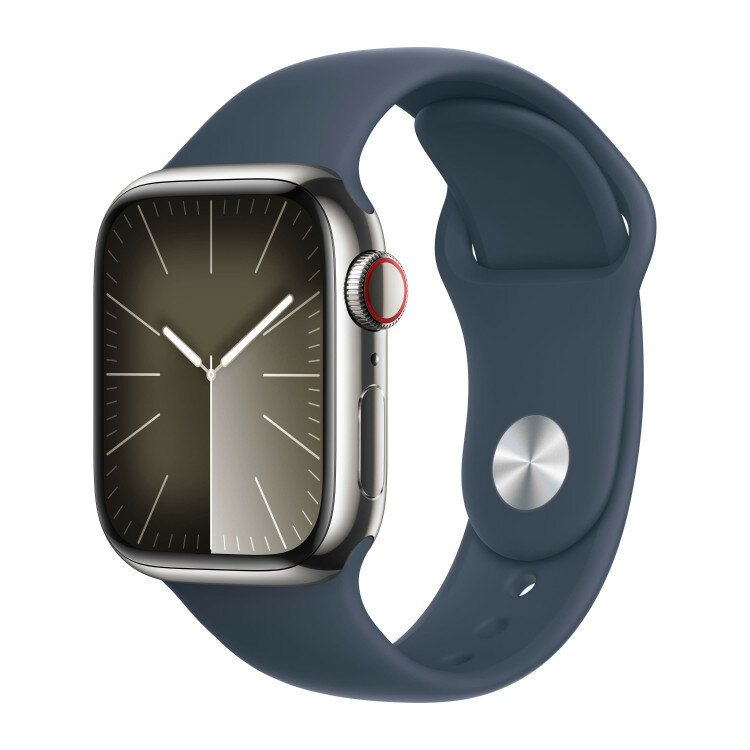 Apple Watch S9 41mm Silver Stainless Steel Case with Sport Band Storm Blue S/M