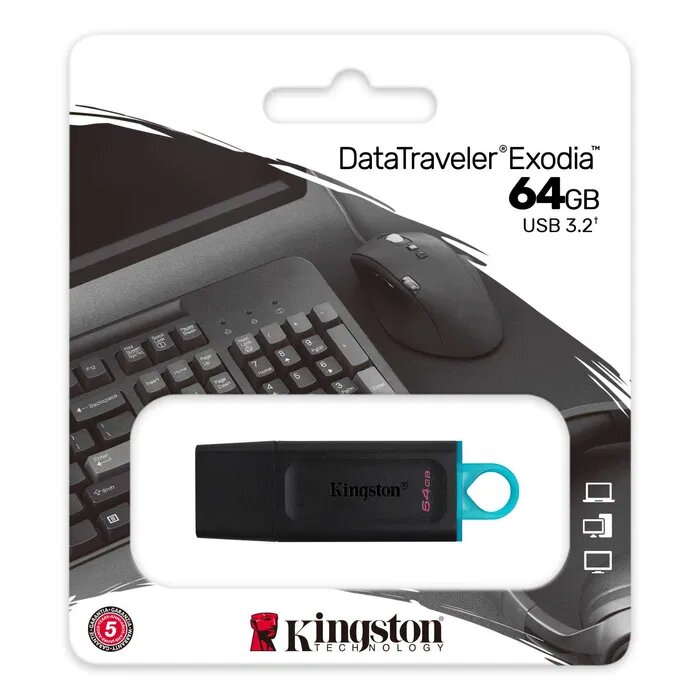 Флеш-накопитель Kingston, 64GB, USB 3.2, красный, USB Флешка
