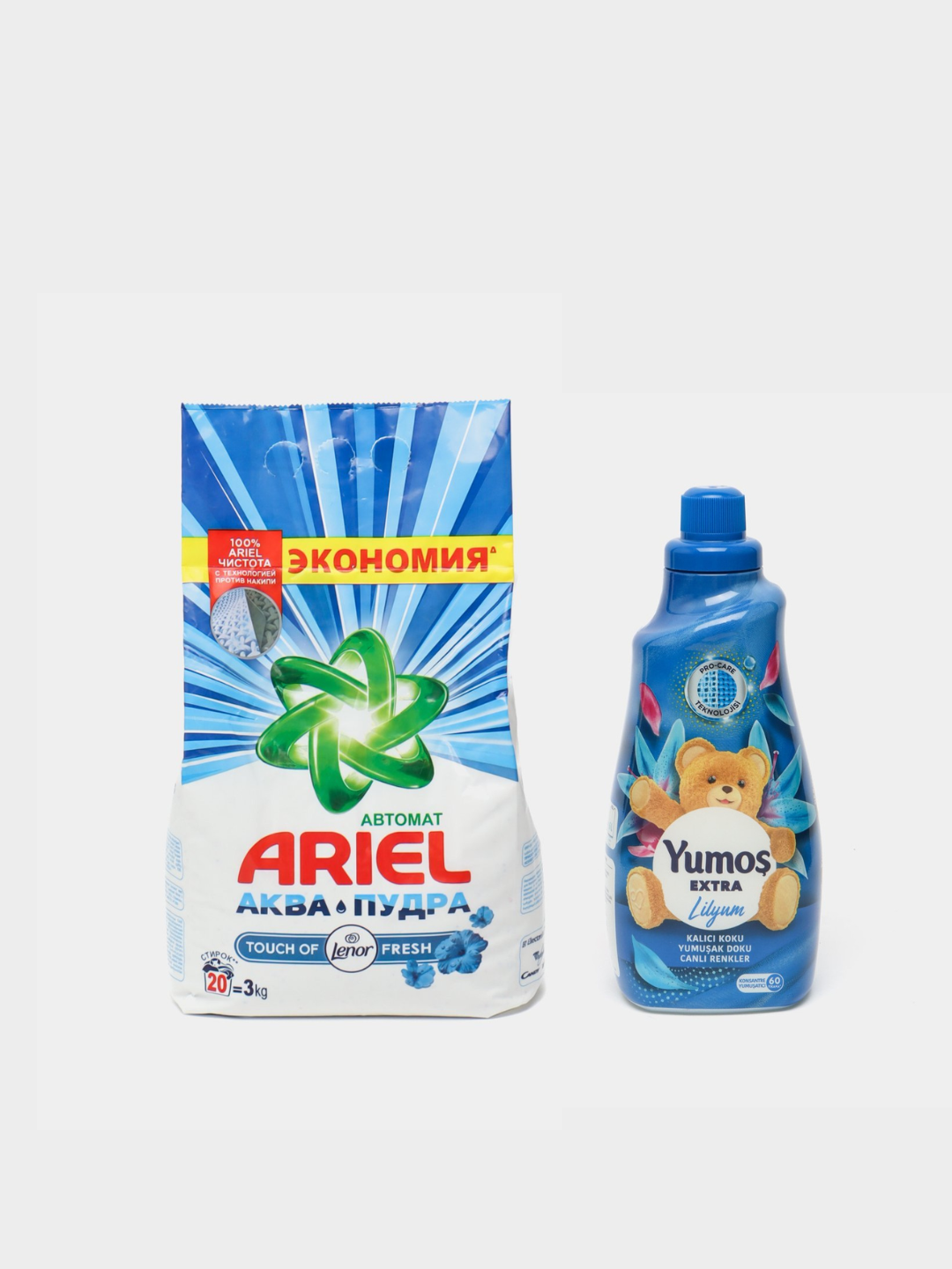 Стиральный порошок Ariel Touch of Lenor аква пудра, автомат, 3 кг и "Yumos Extra" Кондиционер 60 стирки ,1440 мл