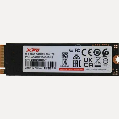 Изображение товара Накопитель A - DATA SSD 1Tb GAMMIX S60 BLADE, M.2 22x80mm , NVMe, PCIe 4.0 x4, 3D NAND, AGAMMIXS60 - 1T - CS