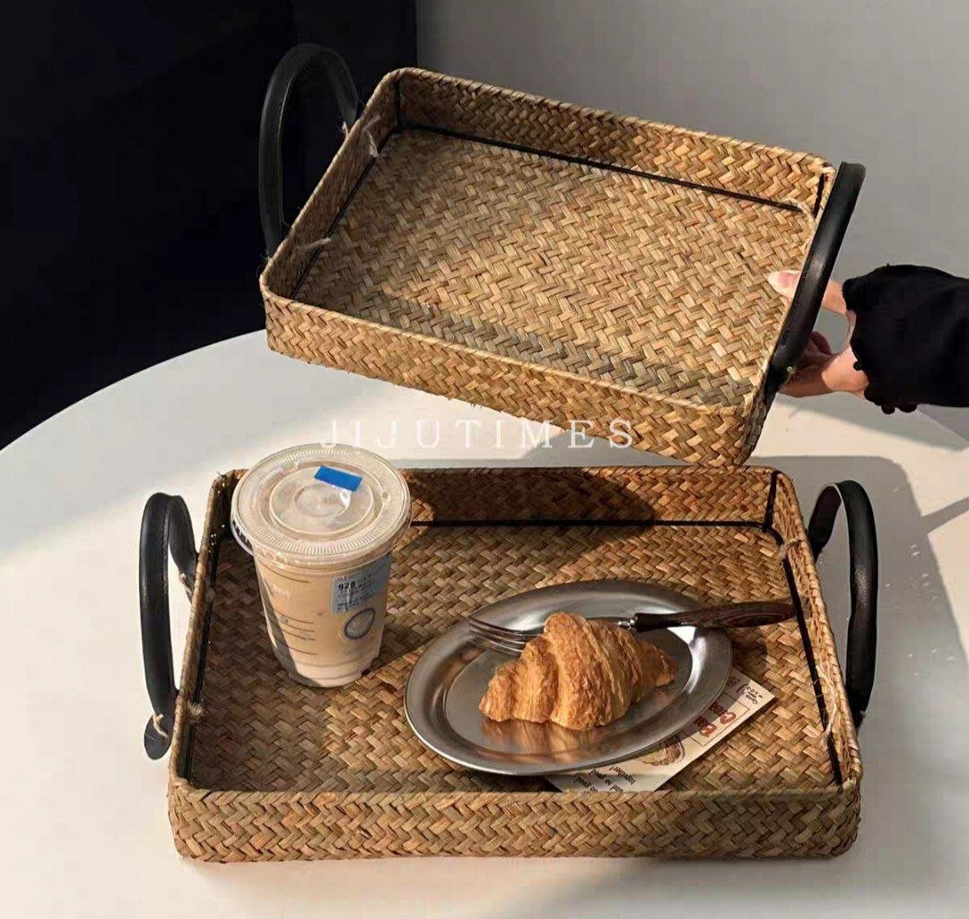 Сервировочные подносы-корзины, металл/экокожа, 2 шт, высота 10 см, длина 30 см