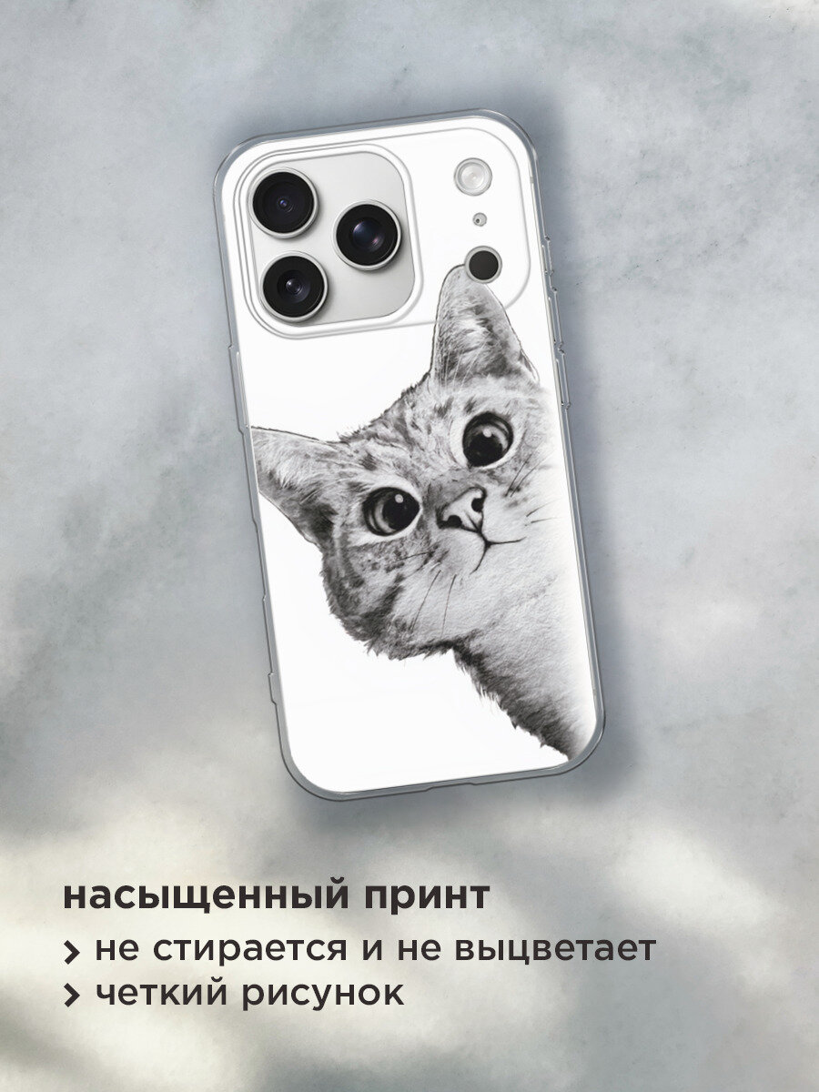 Чехол на Apple iPhone 17 Pro / Айфон 17 Про с принтом Кот рисунок черно-белый — фото 1