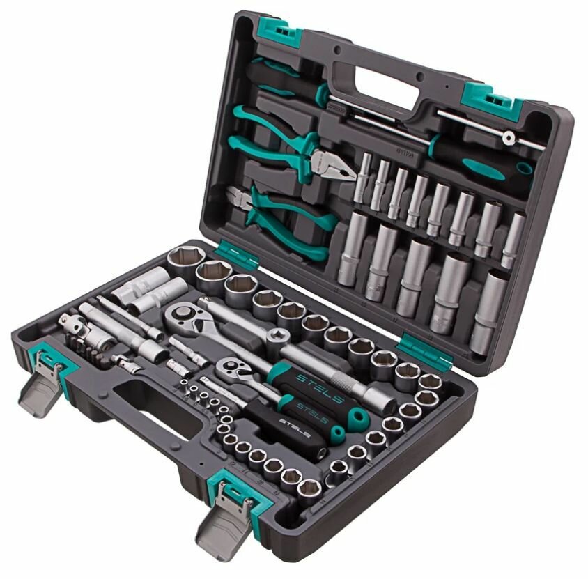 Набор инструментов STELS 1/2 , 1/4 , CrV, пластиковый кейс 69 предм.