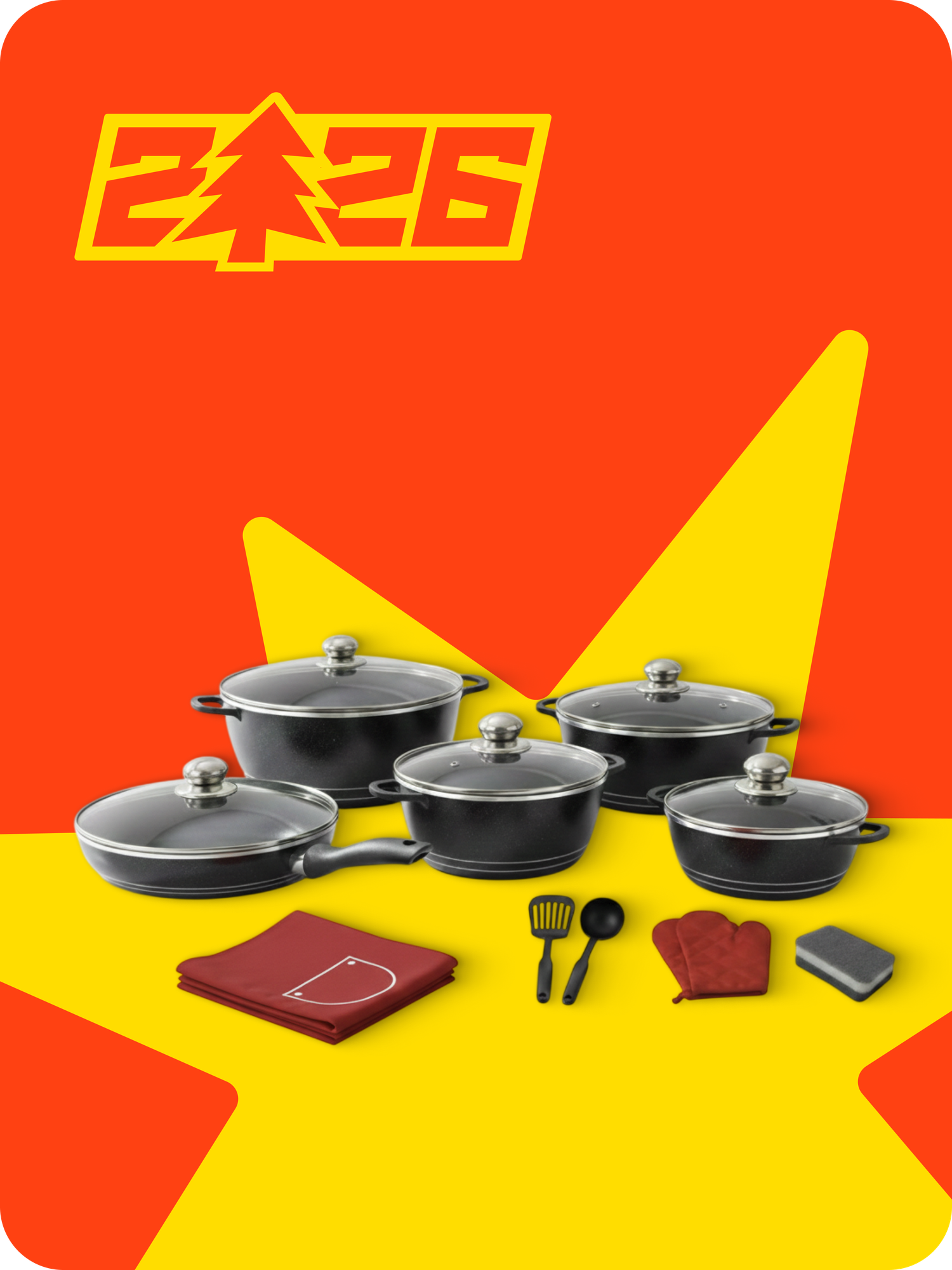 Набор посуды 10 предметов | Кастрюли с крышками + сковорода + ковш + кухонные аксессуары | Антипригарное покрытие | Универсальный набор для кухни