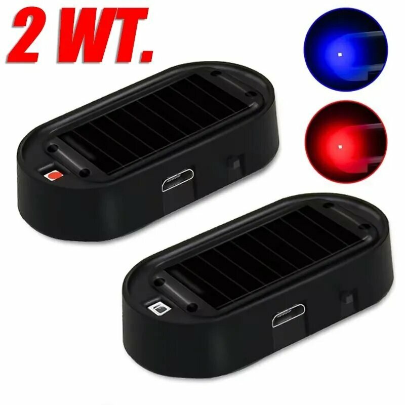 2 шт. Модернизированная имитация светодиодной сигнализации для автомобиля, беспроводное предупреждение, противоугонная сигнализация, имитация мигания, красный/синий