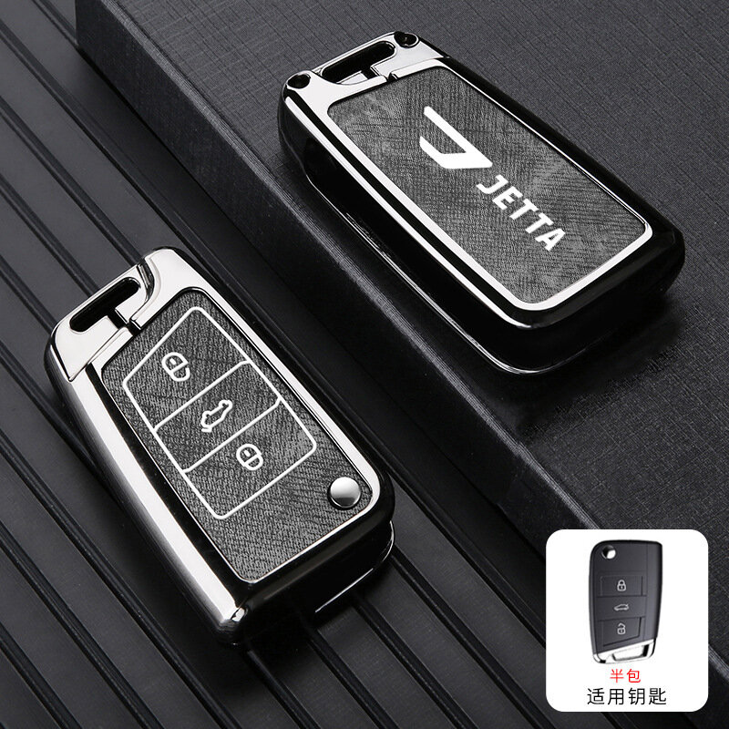 Чехол-держатель для ключей в деним-паттерне для VW Jetta VS5/VS7 — B Style Half Cover, серая кожа, одиночный чехол