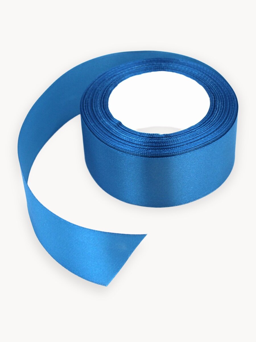Лента атласная 4см х 23м синяя, упаковочная для рукоделия, для декора и творчества, шитья, упаковки и оформления подарков, 40мм
