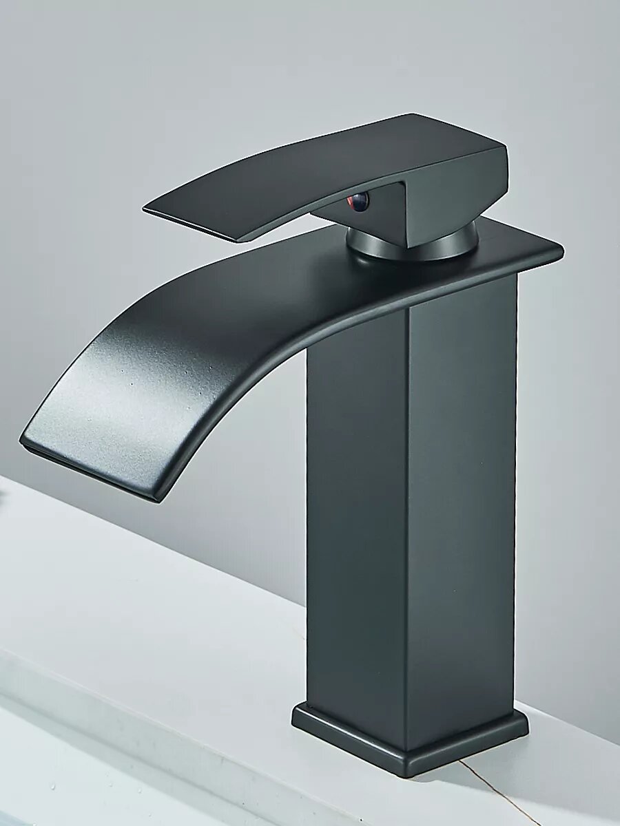 Смеситель для раковины с водопадным изливом, нержавеющая сталь, черный — фото 1