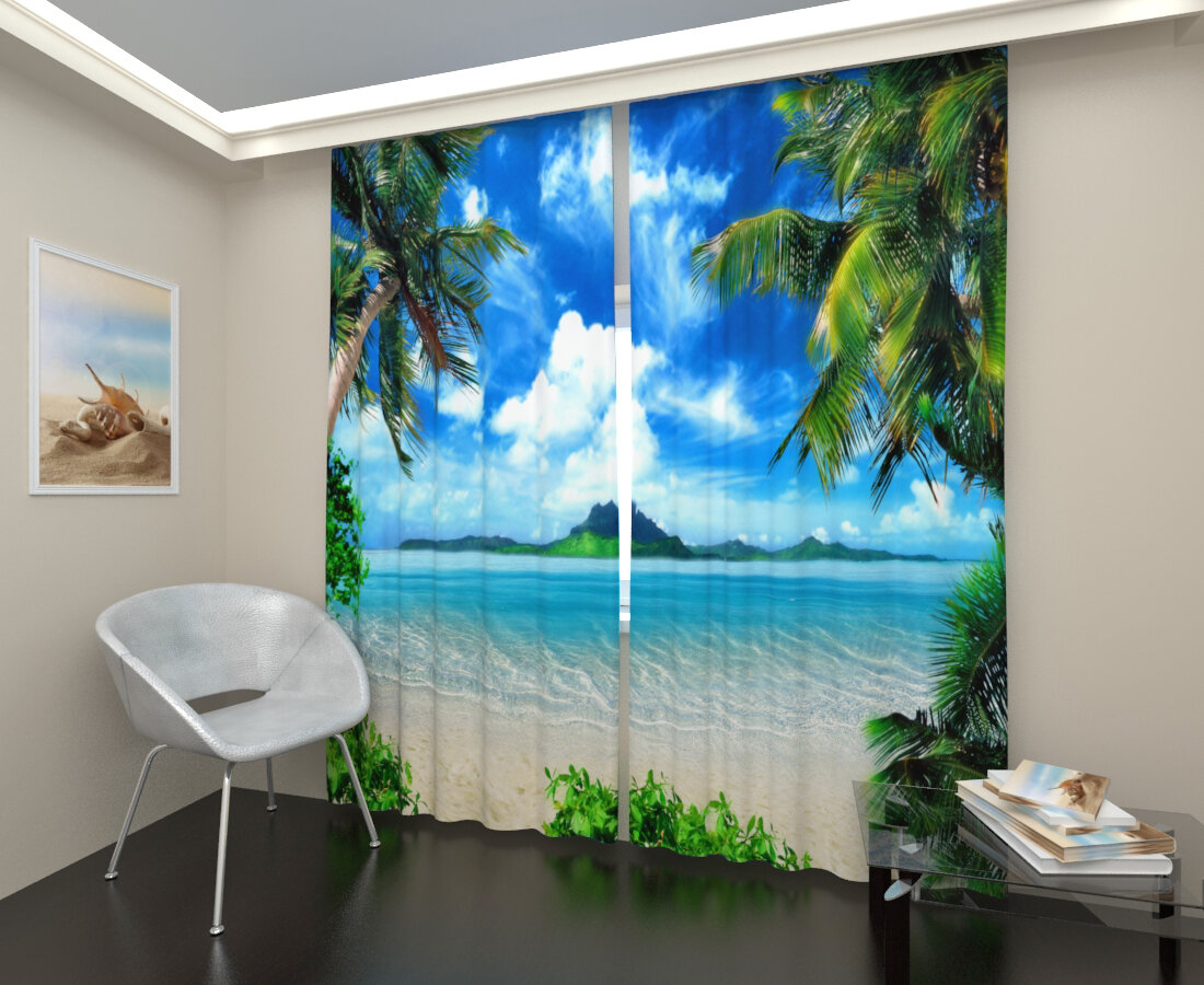 Фотошторы Арт Паула Вид в тропиках Сатен В: 150 см Ш: 2*70 = 140 см