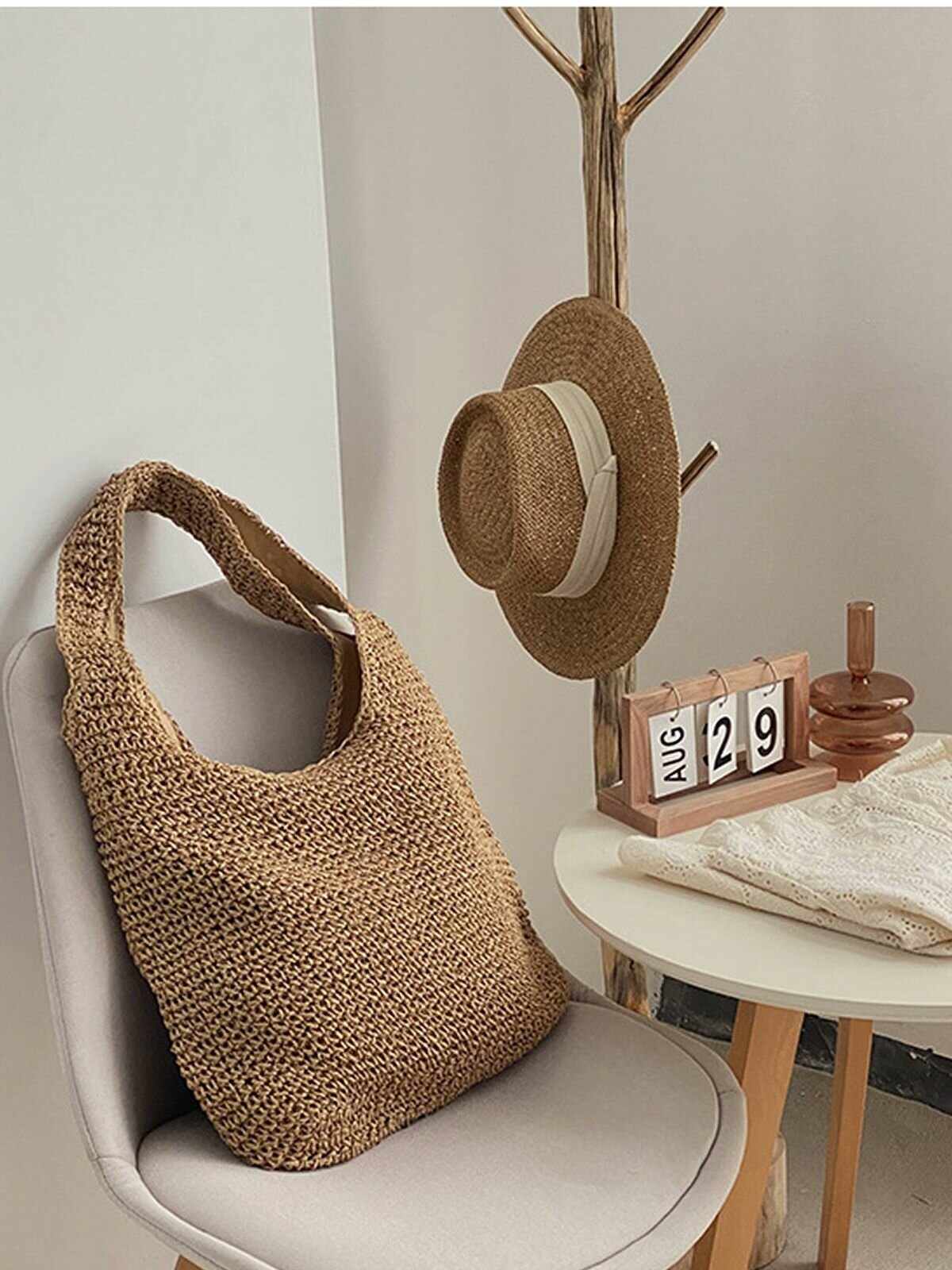 Сумка , фактура плетеная, рельефная, светло-коричневый — фото 1