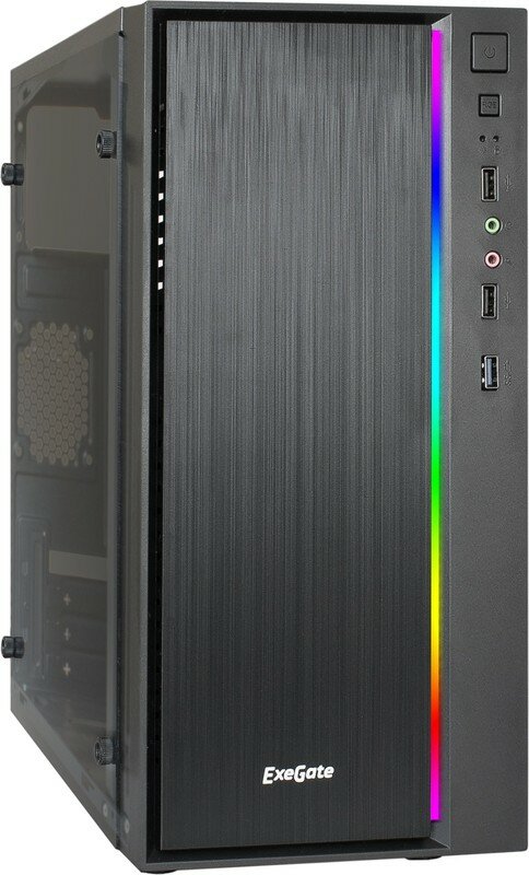 Корпус Minitower ExeGate mEVO-9301-RGB (mATX, без БП, с окном, 2хUSB+1хUSB3.0, HD аудио, черный с RGB подсветкой)