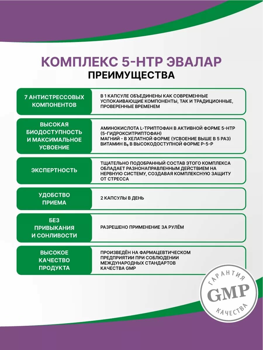 5-гидрокситриптофан (5-НТР) комплекс, 60 капсул, Эвалар — фото 1