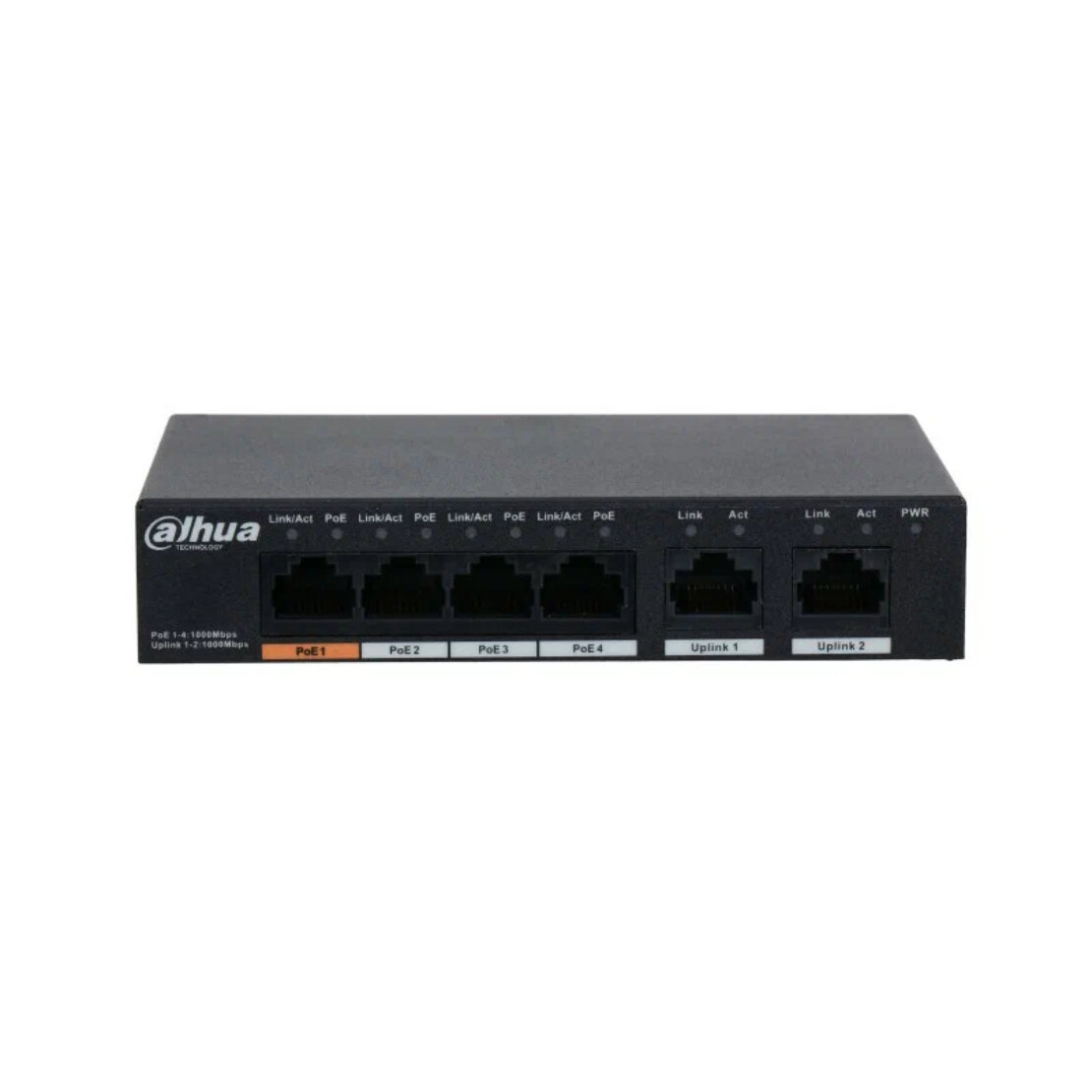 Коммутатор Dahua DH-PFS3006-4GT-60, неуправляемый, PoE, черный