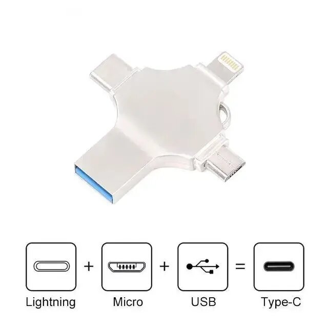 USB Флешка,128Гб, выходы Lightning, Type-C, Micro USB, USB — фото 1