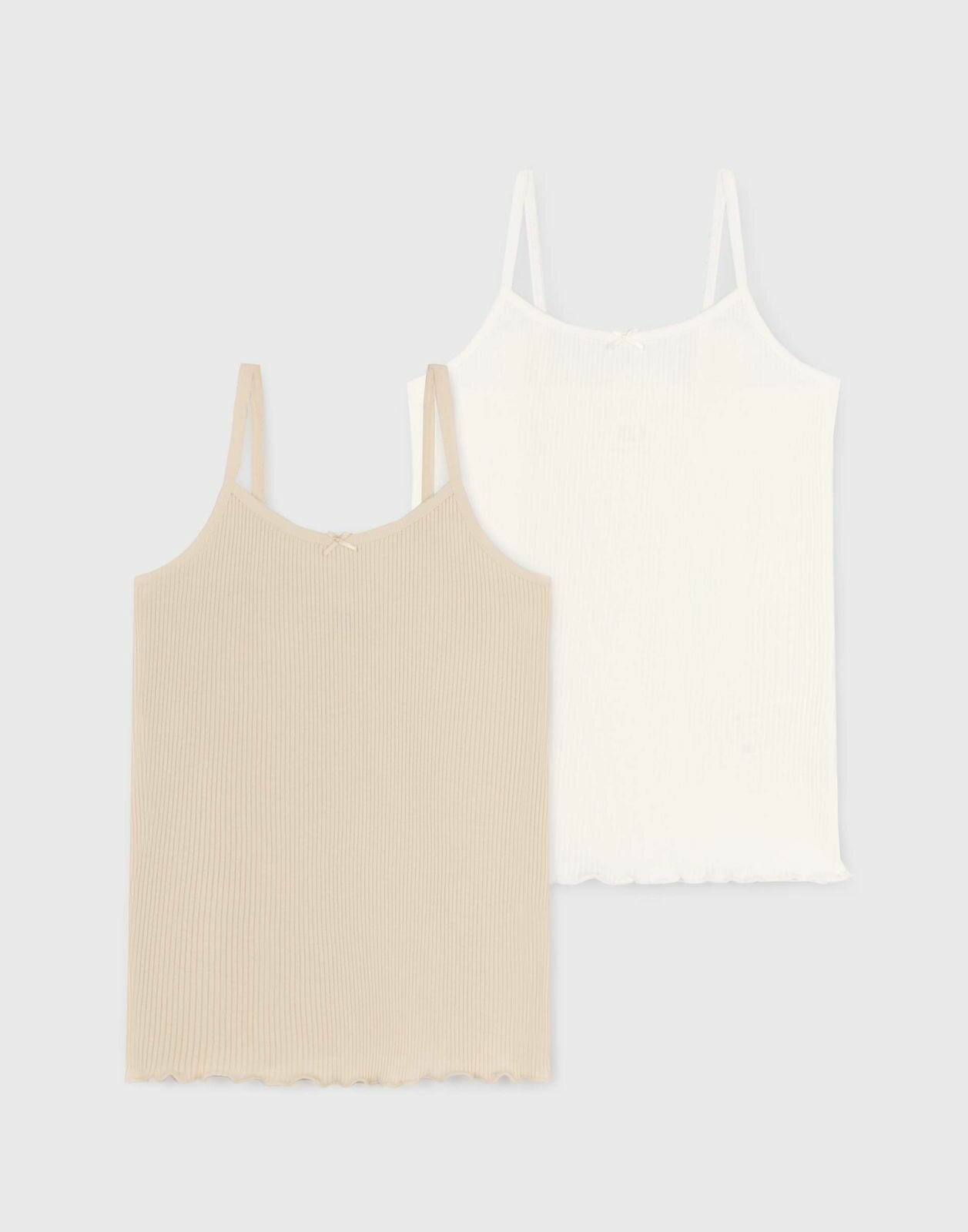 Майка Gloria Jeans, 2 шт., размер 6-8л/122-128, бежевый, белый