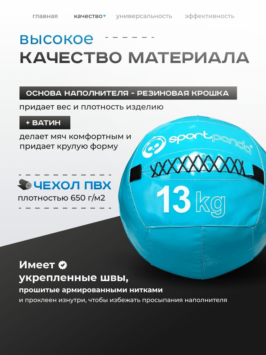 Медбол SportPanda, ПВХ, диаметр 38 см, 13 кг, армированные швы — фото 1