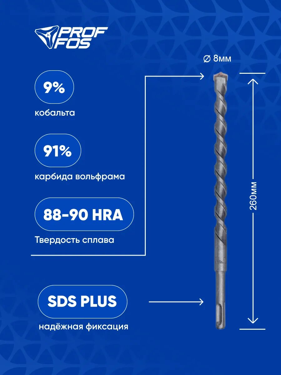 Бур по бетону и кирпичу 8 мм 2 резца SDS-plus