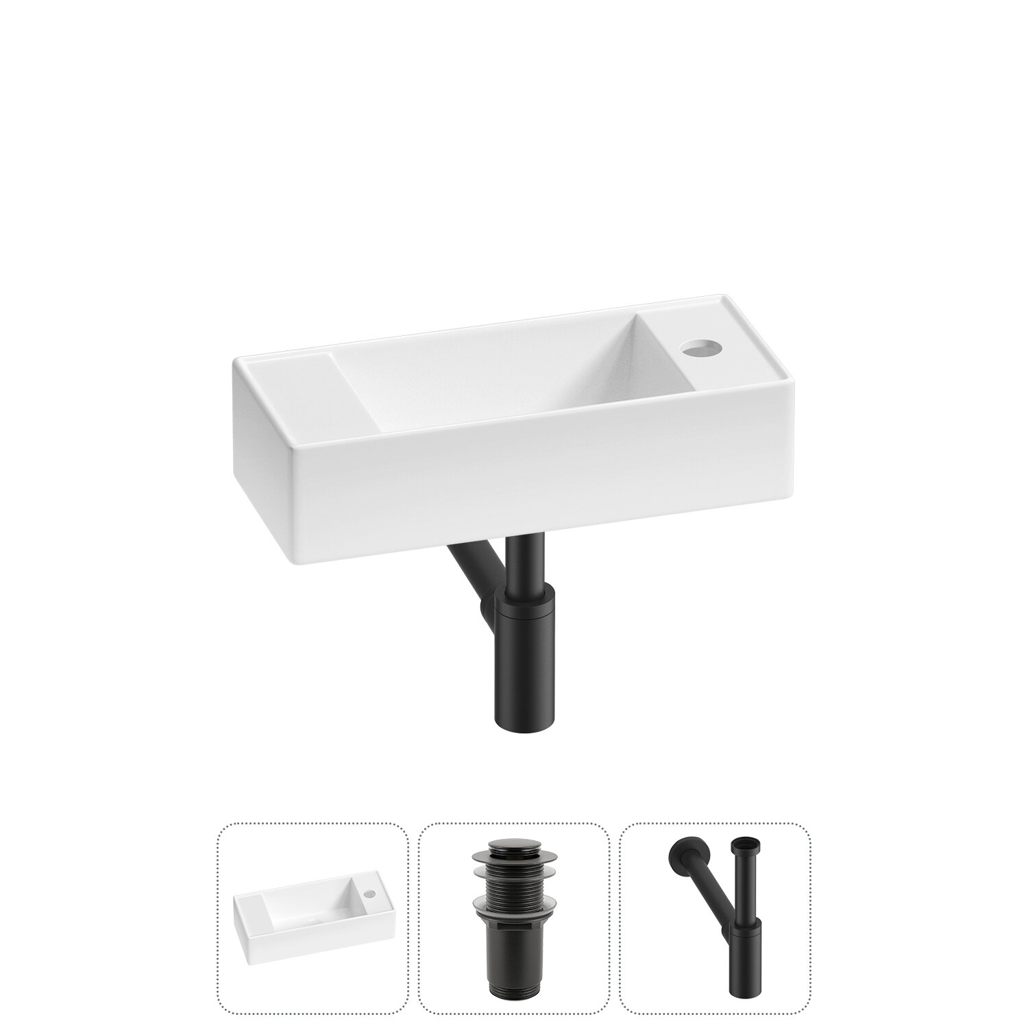 Подвесная или накладная раковина в ванную комнату Lavinia Boho Bathroom Sink 20216250R в наборе 3 в 1: раковина 43 см в цвете белый глянец, донный клапан, сифон