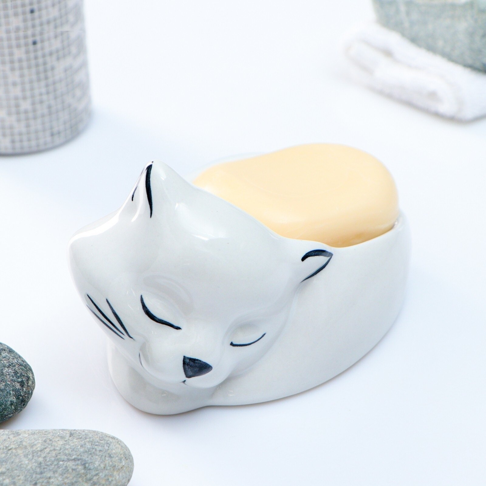 Мыльница Хорошие сувениры "Кошка", фарфор, 9 см x 14см x 8см