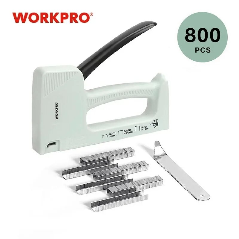WORKPRO Легкий пистолет для гвоздей Ручной степлер Пластиковый степлер с 800 скобами 6 мм/8 мм/10 мм WORKPRO