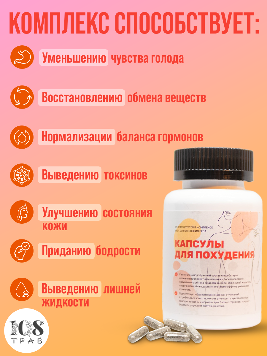 Картинки Капсулы для похудения женщинам и мужчинам, блокатор аппетита, эффективное мочегонное средство от отеков – 60 шт.