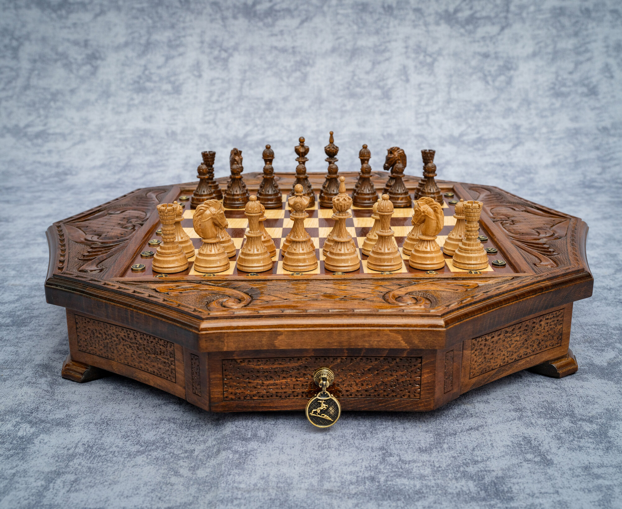 Резные шахматы Handle Brand "10 углов", ручная работа, дерево, коричневые