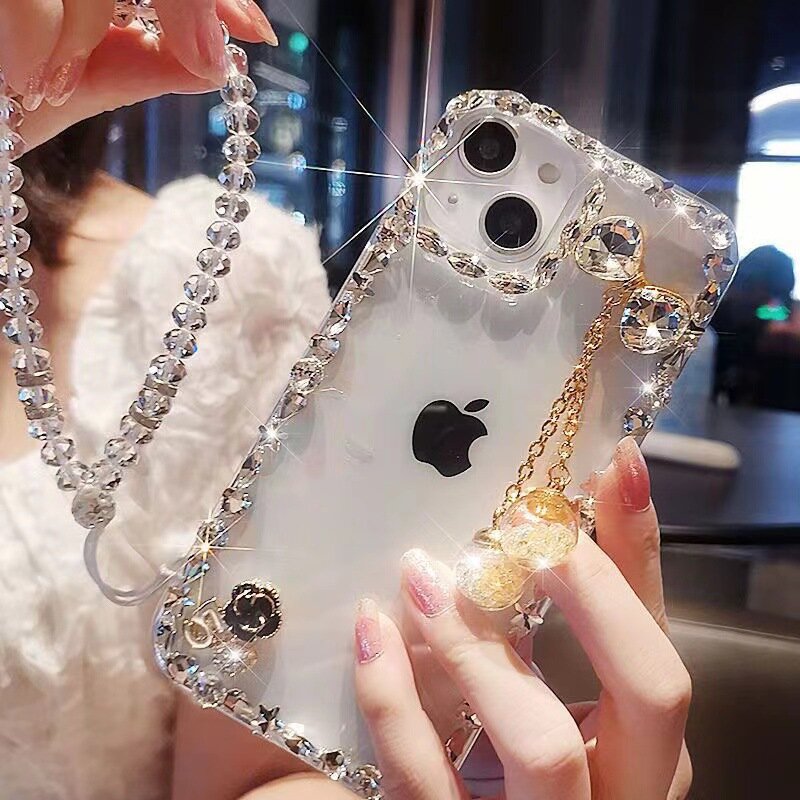 Чехол для iPhone 16 PRO MAX, стеклянный шар, подвеска со стразами