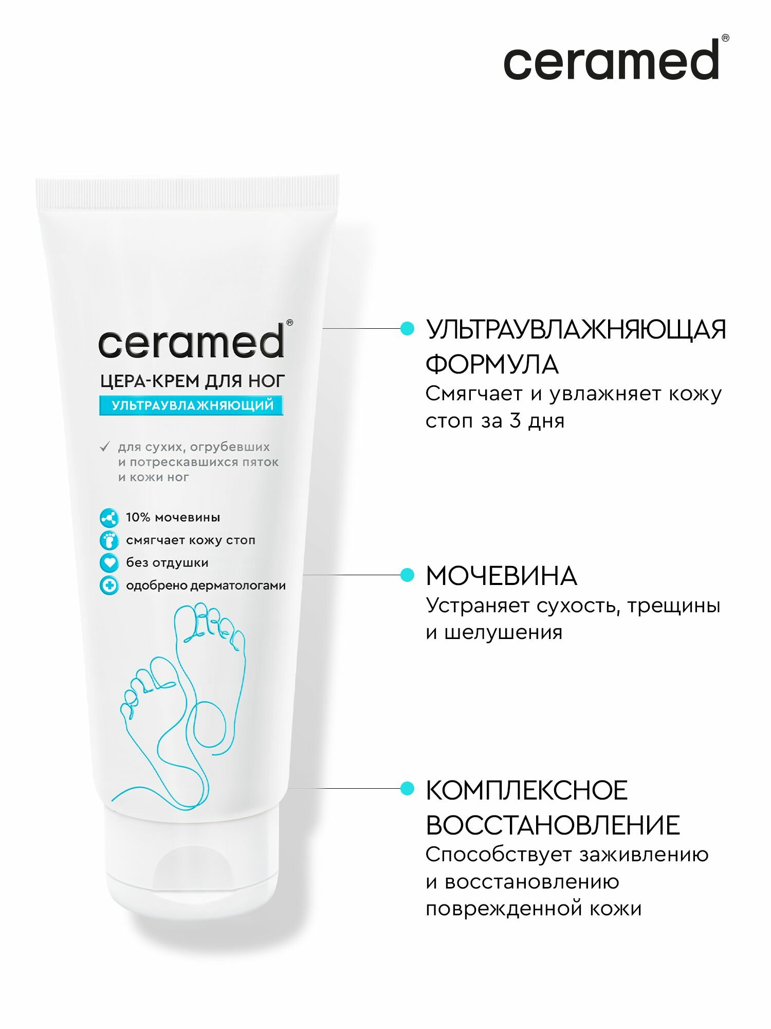 Картинки Ceramed Цера-крем тройного действия для ног ультраувлажняющий, 75 мл с церамидами и мочевиной