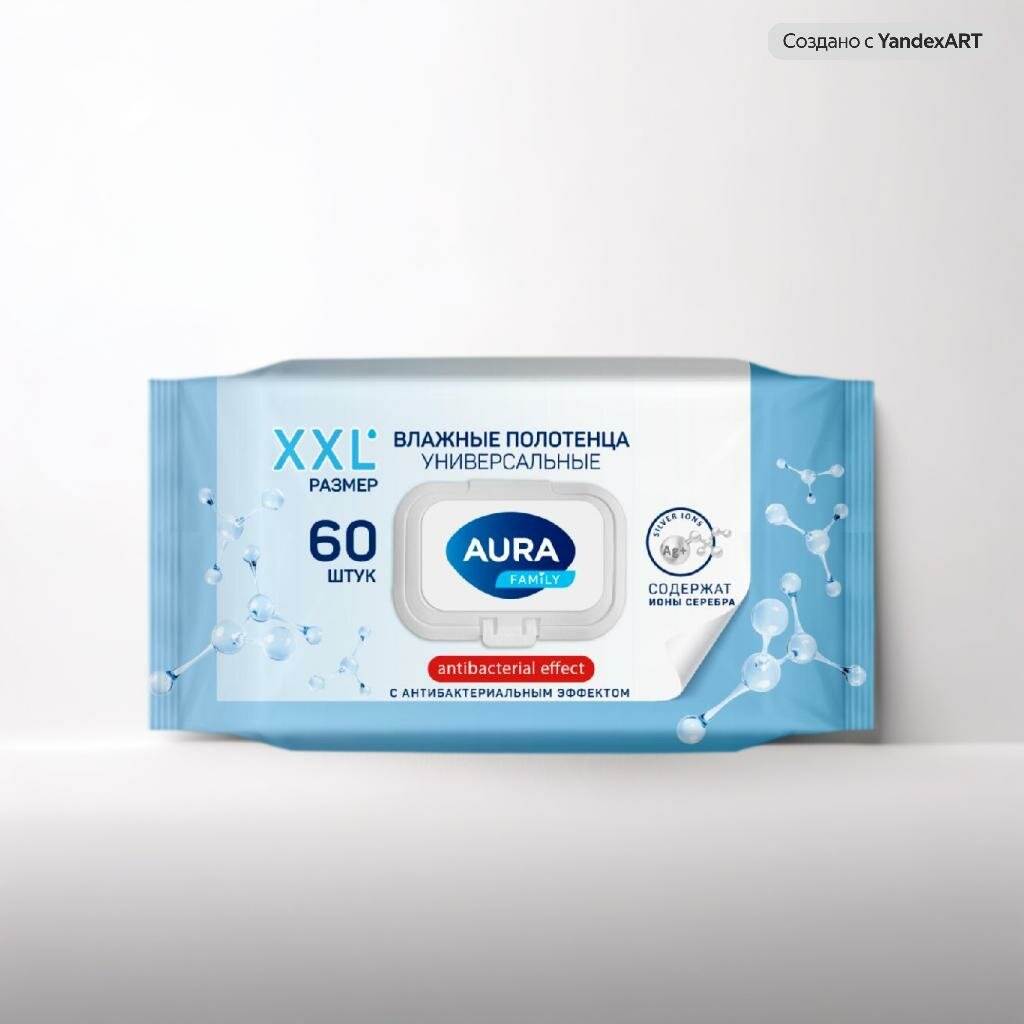 AURA FAMILY Влажные полотенца с антибактериальным эффектом big-pack с крышкой 60шт