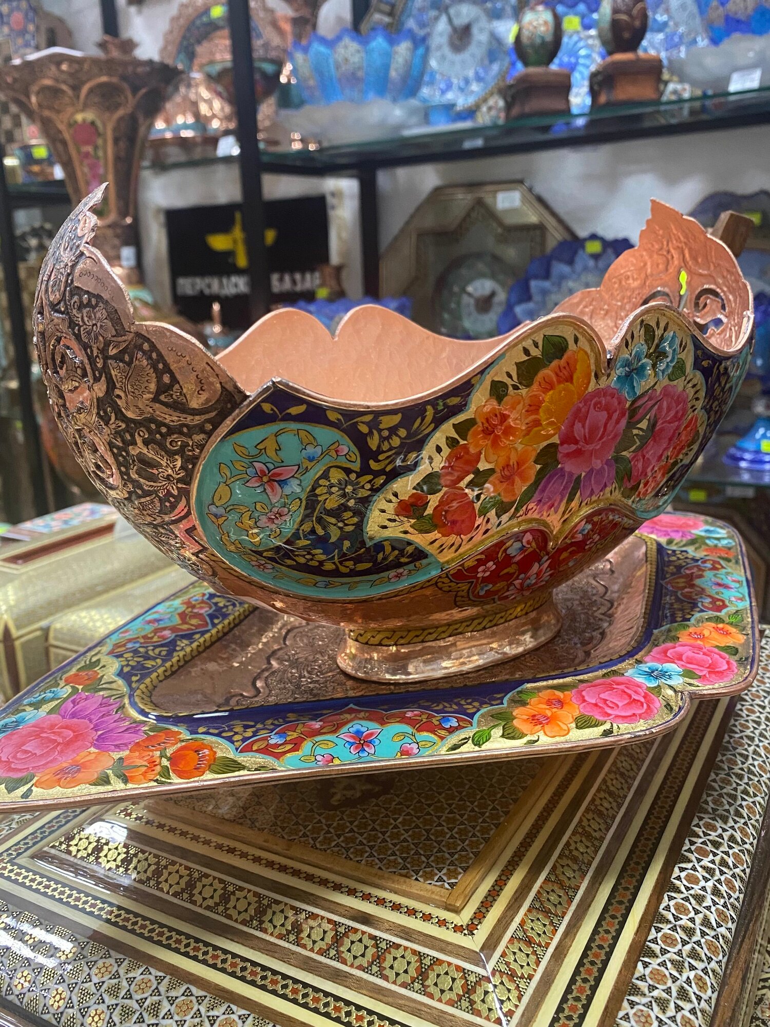 Фруктовница Персидский базар Ташир Иран, ручная работа, диаметр 20см, 1шт — фото 1