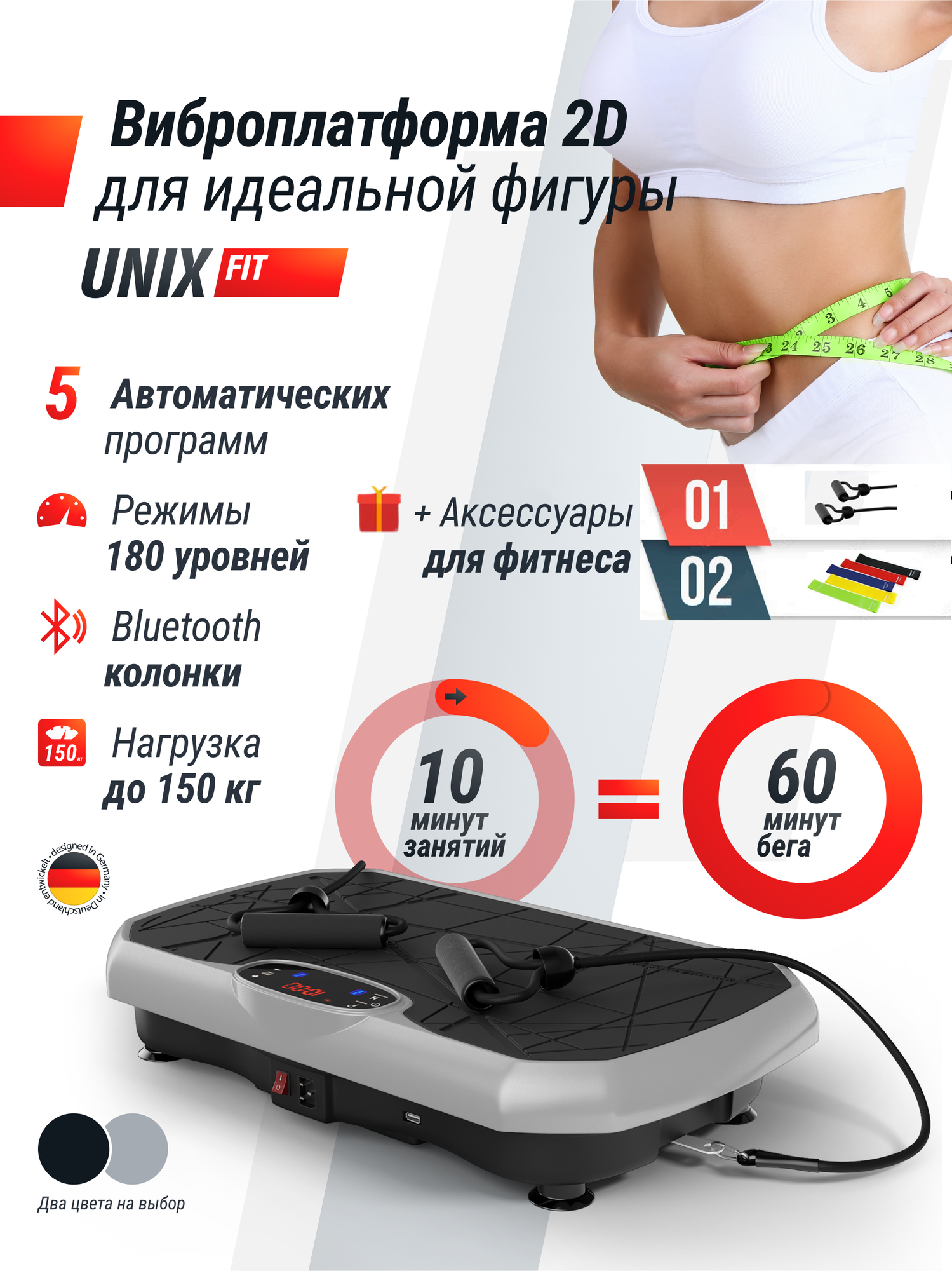 Виброплатформа UNIX Fit Edge 2D Grey + аксессуары
