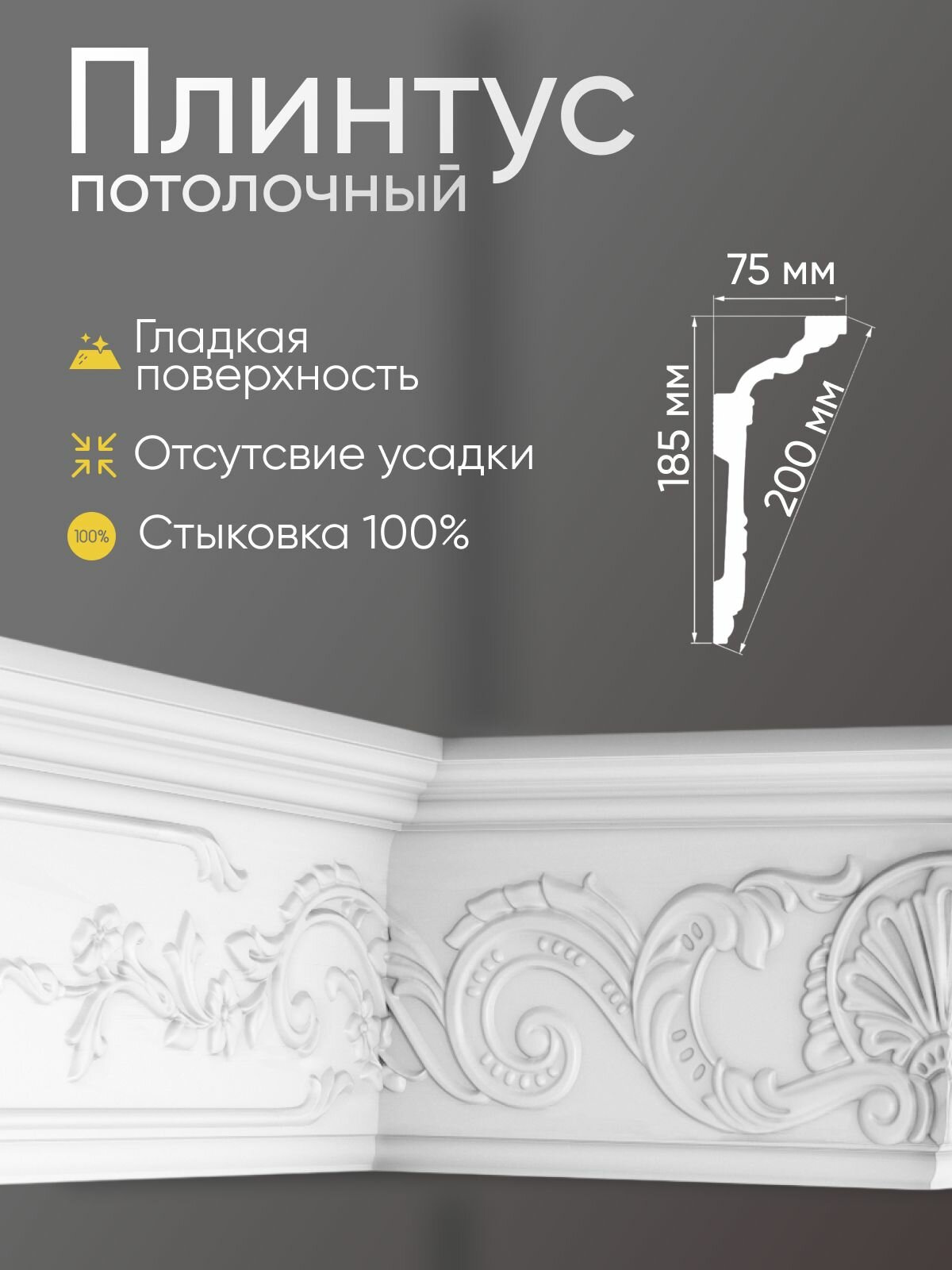 Плинтус потолочный 3 шт GLANZEPOL 200 см пенополистирол белый GPL16