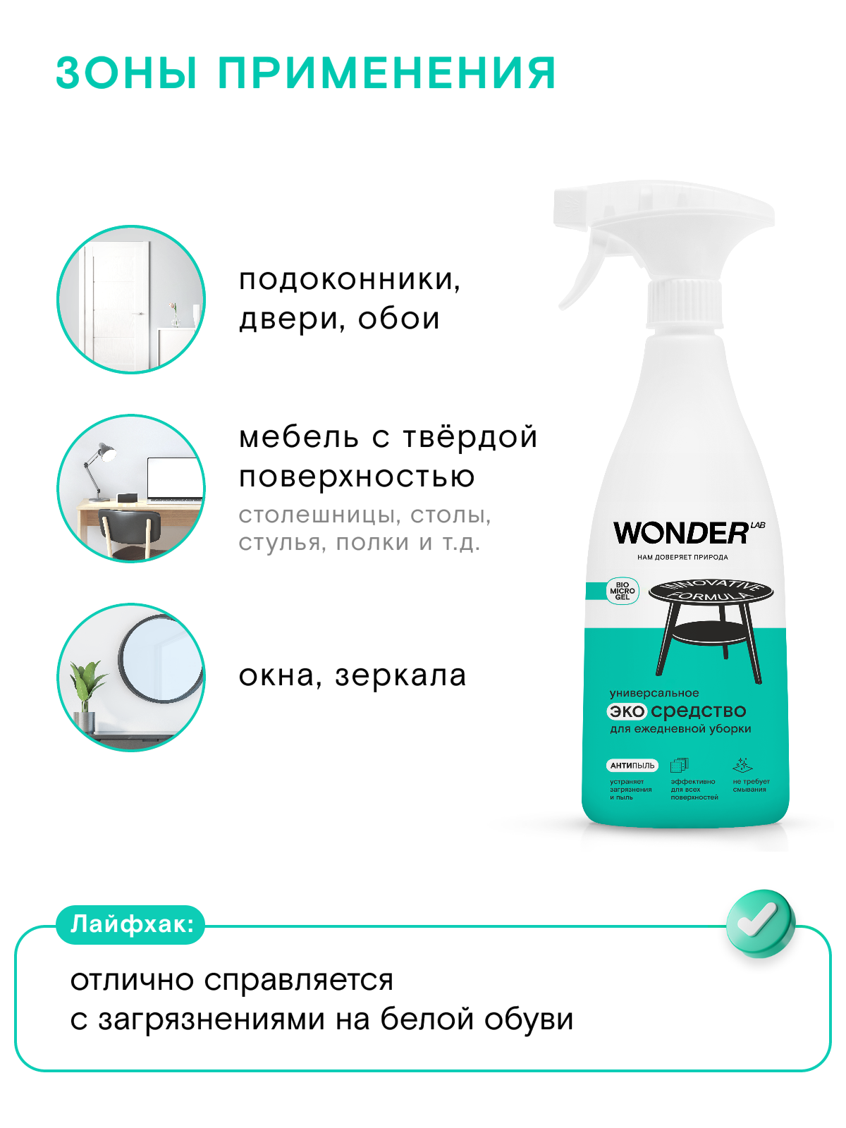 Универсальное чистящее и моющее средство для уборки дома WONDER LAB, 550 мл — фото 1