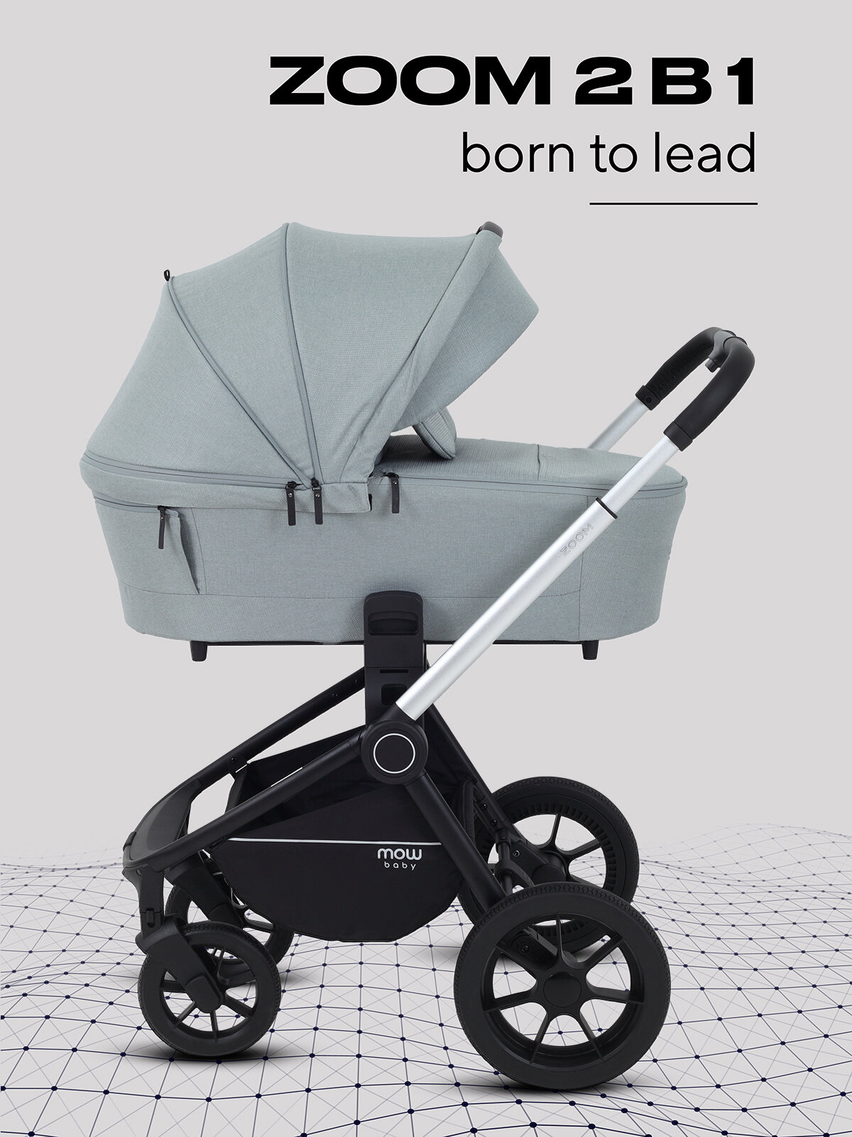 Коляска детская универсальная MOWBaby Zoom 2в1 RA086, реверсивный прогулочный блок Silver Green Tea
