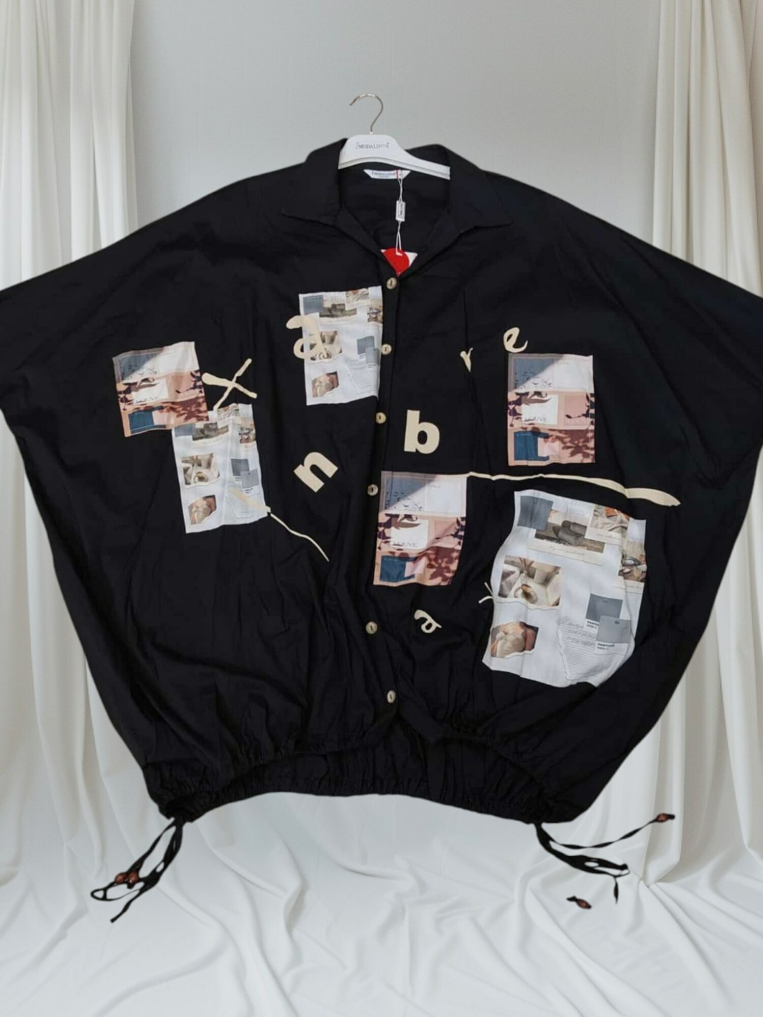 Рубашка  Стильная оверсайз блузка рубашка с принтом — премиум дизайн для эффектных образов, размер l, черный — фото 1