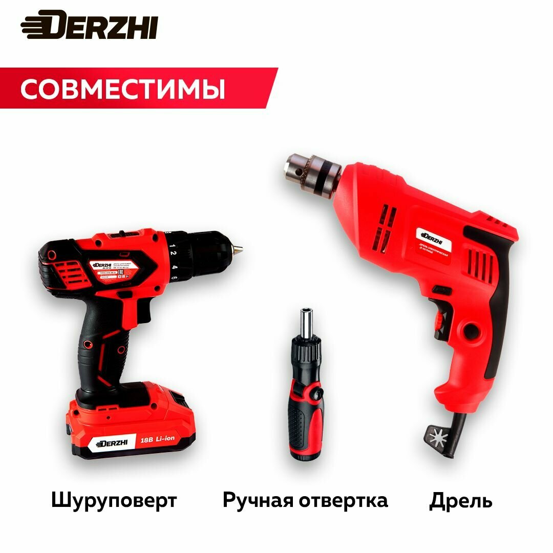Биты для шуруповерта магнитные PZ2 L50 мм, набор бит 10 штук, Derzhi — фото 1