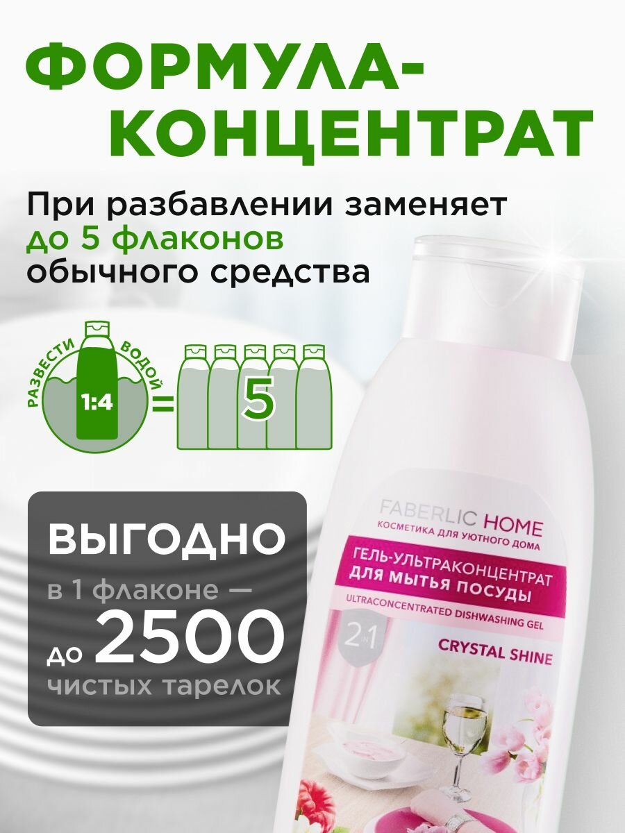 Гель для посуды Faberlic "Кристальный Блеск", 2в1, аромат малины, ультраконцентрированный, 500мл — фото 1