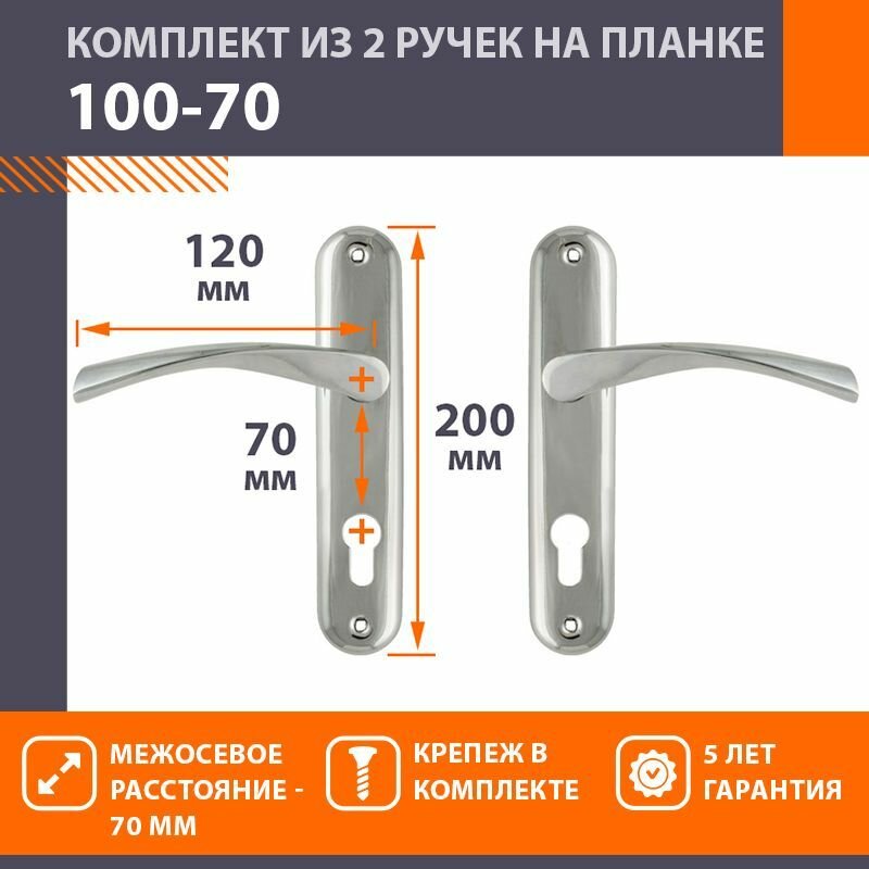 Ручки дверные на планке комплект универсальные Нора-М 100-70 мм цвет Хром