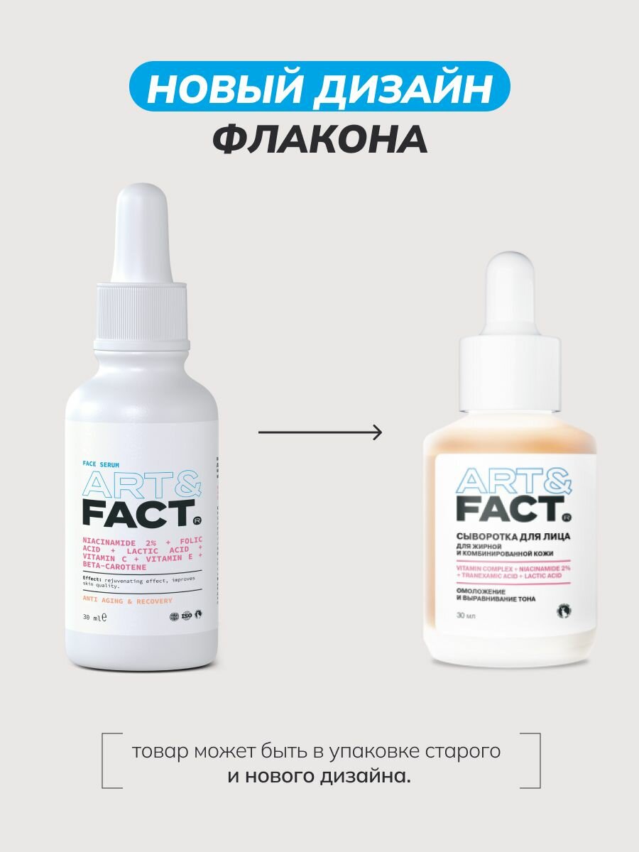 ART&FACT. / Витаминная сыворотка для лица с ниацинамидом 2%, транексамовой и молочной кислотами, 30мл. — фото 1