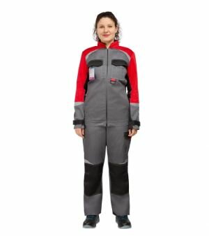 Куртка рабочая летняя женская л23-КУ с СОП серая/красная (размер 48-50 рост 158-164)
