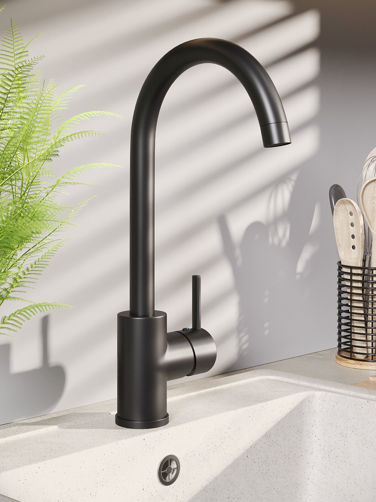 Смеситель для кухни однорычажный OneLife P04 001b полимерный  черный