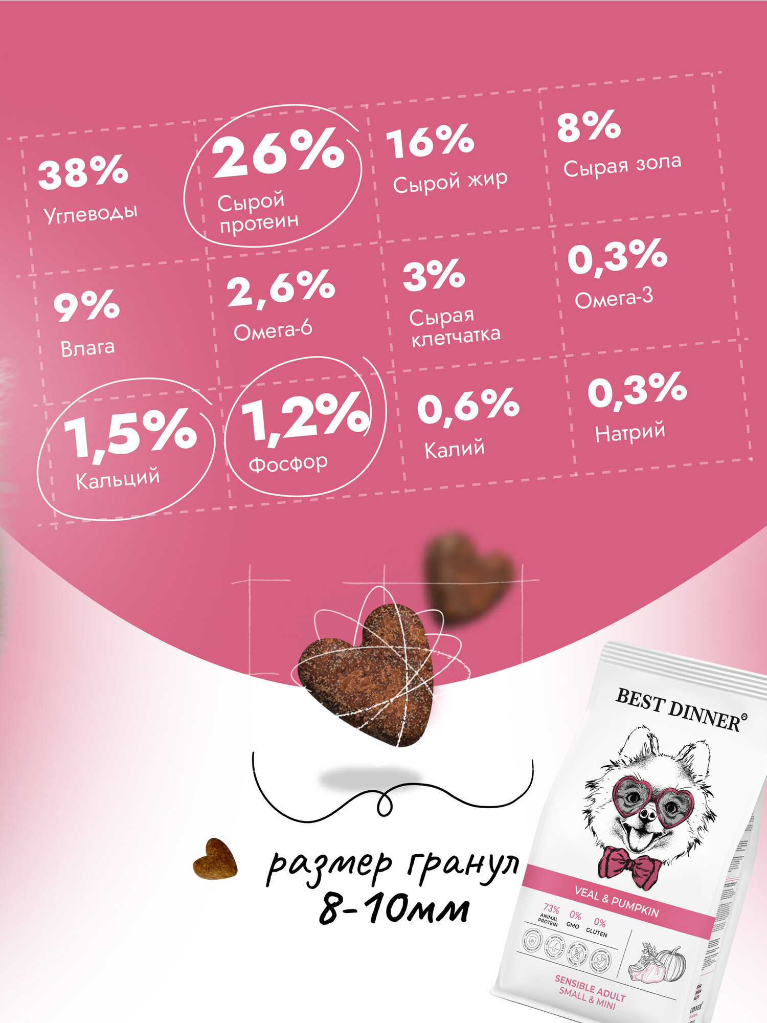 Корм сухой для собак мелких, мини, карликовых пород супер премиум класса с телятина и тыква при чувствительном пищеварении, 3 кг Best Dinner (Бест Диннер) — фото 1