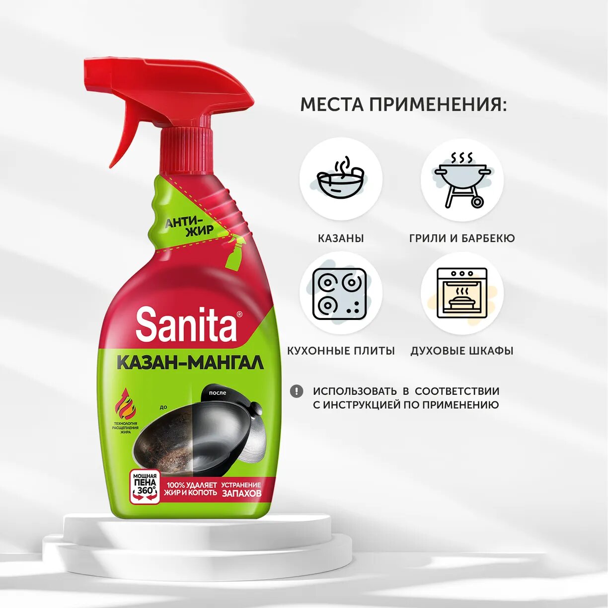 Антижир спрей для кухни и гриля, Sanita Казан мангал, 500 мл