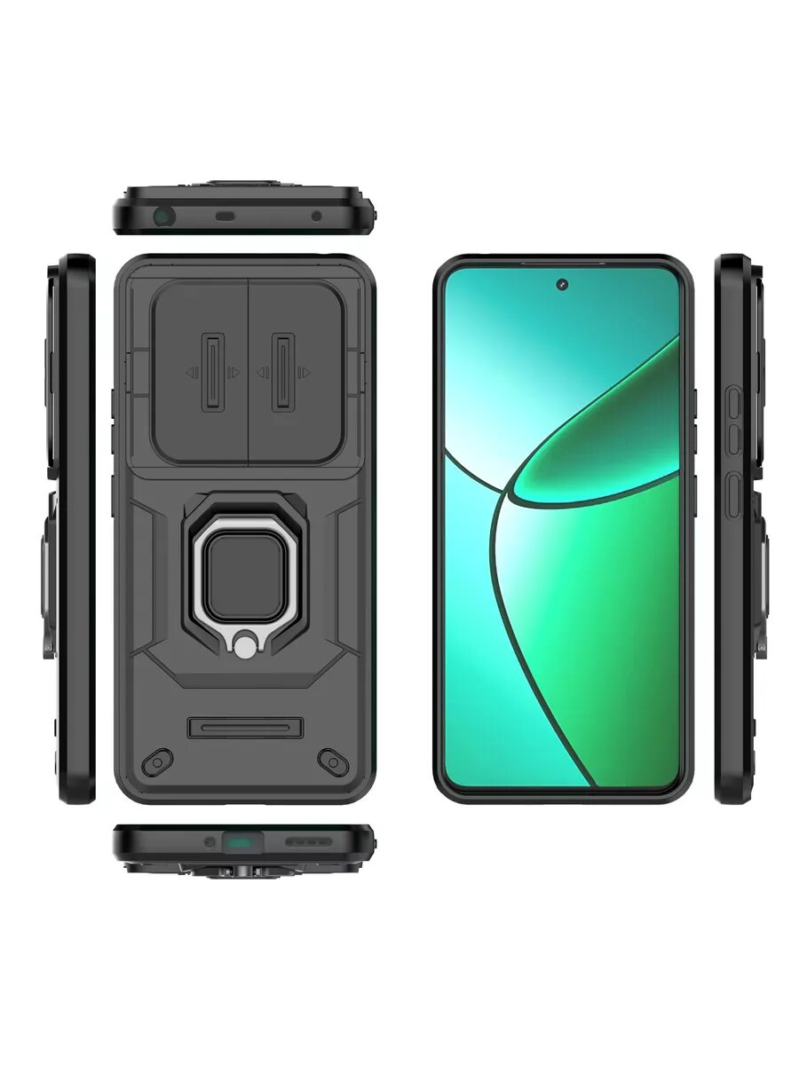 Чехол О'Кейси, для Realme 12, силиконовый, с кольцом-держателем, чёрный — фото 1