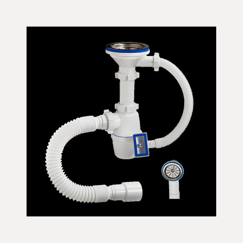 Изображение товара Сифон бутылочный для мойки 3 1/2 х 40 с переливом (прямоугольным и круглым) и гибкой трубой 40-40/50