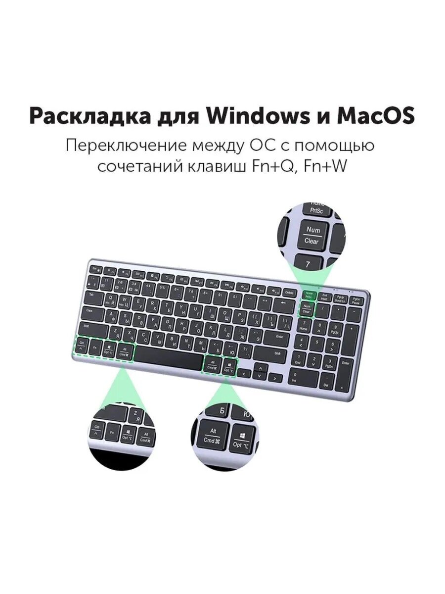 Ультратонкая беспроводная клавиатура с USB-ресивером для дома и офиса от UGREEN