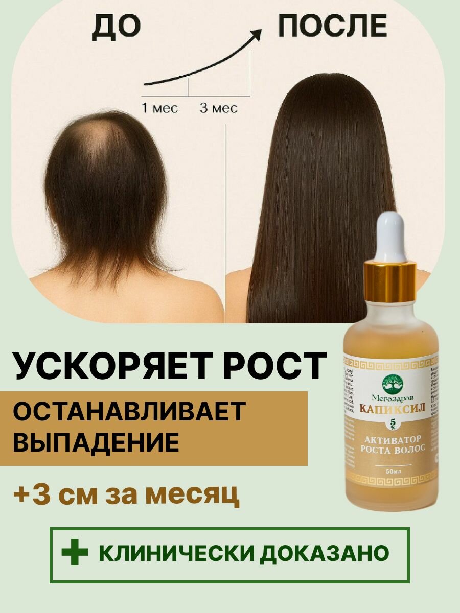 Сыворотка для роста волос, бороды, бровей, усов мужчин Капиксил 5%/ лосьон от выпадения волос/ средство против облысения женщин