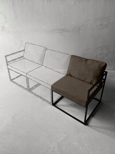 Изображение товара Диван мягкий удобный для отдыха, уличный, на балкон, веранду, лофт, минимализм, "Композит" коричневый велюр угловая 1 секция