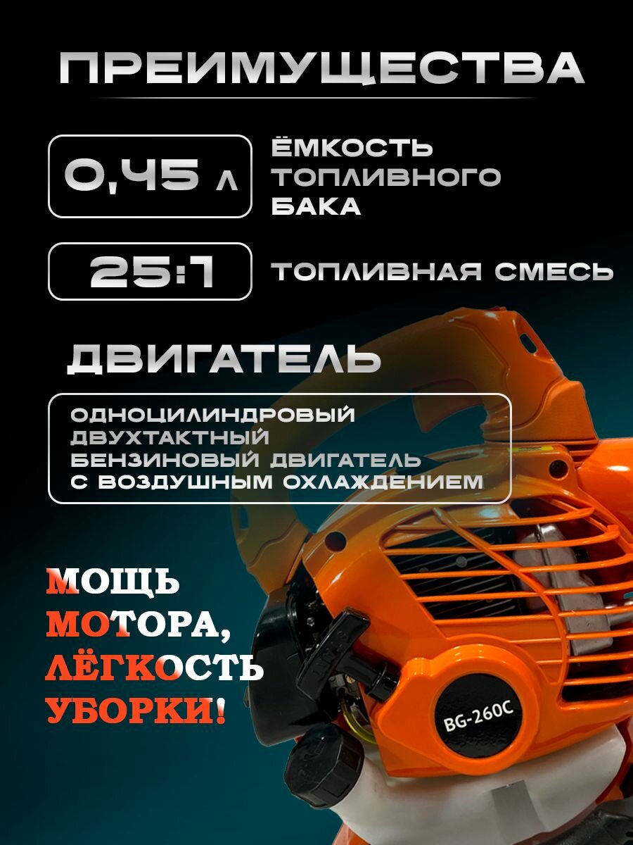 Воздуходувка PROFI BG-260C, бензин, мусоросборник, 1,02 кВт, оранжевая — фото 1